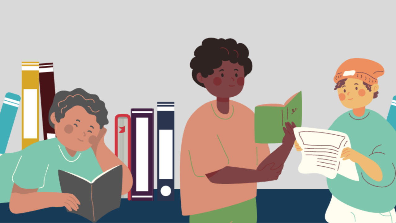 students reading